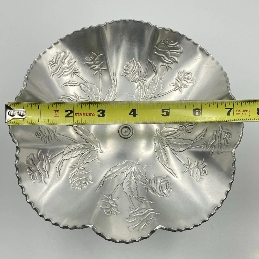 Vintage‎ Aluminum Rose Compote Pedestal Candy Dish 7